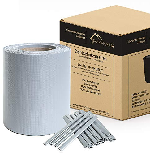 Panorama24 Bande brise-vue en PVC gris RAL7040 - 35 m x 19 cm - Avec clips de fixation - Pour clôture de jardin - Film opaque
