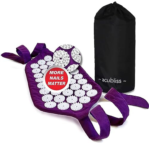 Acubliss Gurt Akupressurmatte – 1.848 Nägel – Gürtel Akupressur Matte für Unterwegs Gegen Nackenschmerzen und Rückenschmerzen für Gezielte Anwendung – Mit Beutel – 42 x 20 cm – Violett