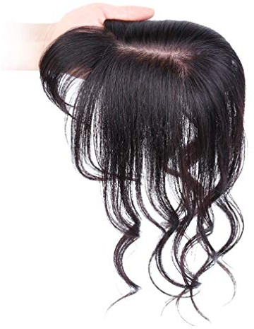 Yanamy 7,6 x 14 cm handgefertigtes Remy-Echthaar-Topper, Clip-in-Haarteil mit luftigem Pony, für Frauen, 25,4 cm