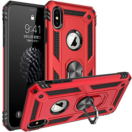 FETRIM Coque pour iPhone XS Max, Étui Antichoc Cover Anti Housse avec Bague Rotatif Support pour Apple iPhone XS Max Rouge