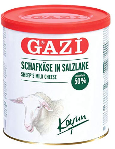 Gazi Schafkäse in Salzlake - 1x 400gramm - Schafskäse Schaf Käse Koyun peyniri in Metalldose 50% Fett i.Tr. aus 100% Schafmilch mikrobielles Lab vegetarisch glutenfrei zu Börek zu Salat
