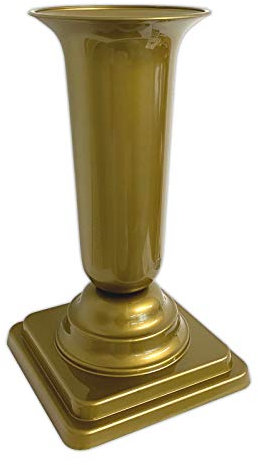 HAC24 Grabvase Gold Grabschmuck Kunststoff Friedhofsvase mit Sockel Friedhof Blumenvase Grabdekoration Grab Vase Grabsteckvase