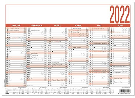 Arbeitstagekalender 2022 - A5 (21 x 14,8 cm) - 6 Monate auf 1 Seite - Tafelkalender - Plakatkalender - Jahresplaner - 904-0000: A5 6M/1S - Tafel-Kalender - Plakat-Kalender - Jahresplaner
