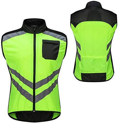 Herren Fahrradweste Reflektierend,ärmellos Windweste Wasserdicht Atmungsaktiv Radweste,Mit Luftdurchlässigen Mesh-Einsätzen Und Rückentasche,für Fahrrad MTB Biker Weste(Size:L,Color:Grün)