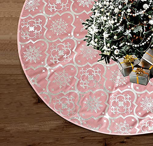 122cm Weihnachtsbaum Decke,Tannenbaum Decke mit weihnachtsstrumpf,Weihnachtsbaum Rock mit Schneeflockenmuster Christbaumdecke für Weihnachten, Urlaub, Party (Rosa)