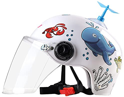 Kinderhelm Motorrad Batterie Auto Baby Kinderhelm Skihelm Eislaufen Rollerhelm Helm Für Kinder Motorrad Jethelm Halbhelm Mit Sonnenblende 44-50CM,T,1