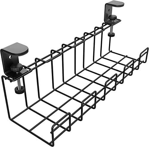 No drill cable management under desk – cable holder/cable tray, screw-free mounting for easy cable management (size M for desk mounting, for cables, chargers, extension leads) KD Essentials