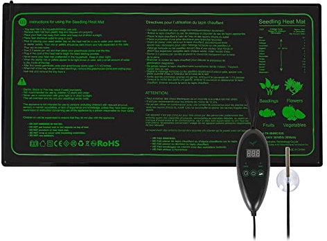 Hyindoor Heizmatte Wärmematte mit Thermostat wasserdichte Heizmatte Gewächshaus Heizkissen mit 6 Temperaturstufen und 6 Timerstufen für Sämling Germination Pflanzen Wachstum, 25 x 50cm