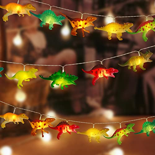 Vegena Beleuchtung, LED Dino Lampe Lichterkette Kinderzimmer Junge, Nachtlicht Dinosaurier Figuren Set Licht Nachttischlampe für Kinder Mädchen Kindergeburtstag Geschenk Baby Zimmer Party Dekoration (20er LED)