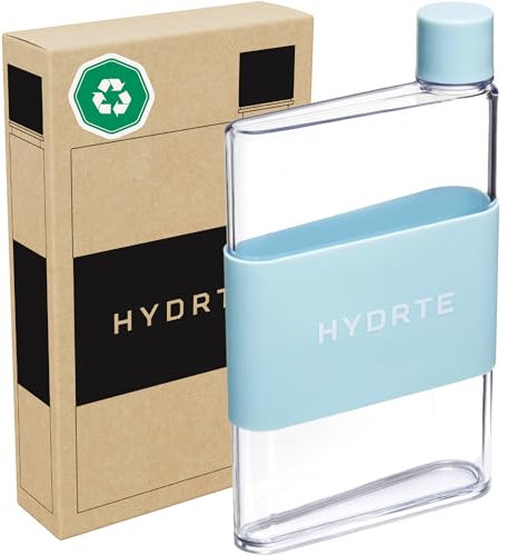 Hydrte Bouteille d'eau fine - Bouteille d'eau plate étanche - Plastique sans BPA - La bouteille d'eau ultime pour sac à main - Se glisse dans n'importe quel sac (350 ml, bleu pastel)