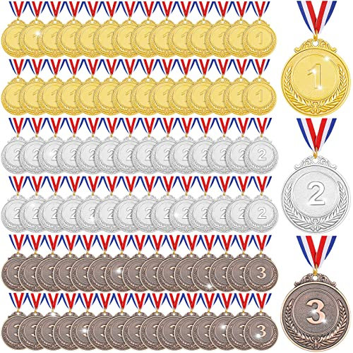 90 Stück Gold Silber Bronze Award Medaillen, Metall Winner Award Medaillen mit Halsband, 1. 2. 3. Preis Medaillen für Kinder, Erwachsene, Wettbewerbe, Sport, olympischer Stil, 5.1 cm