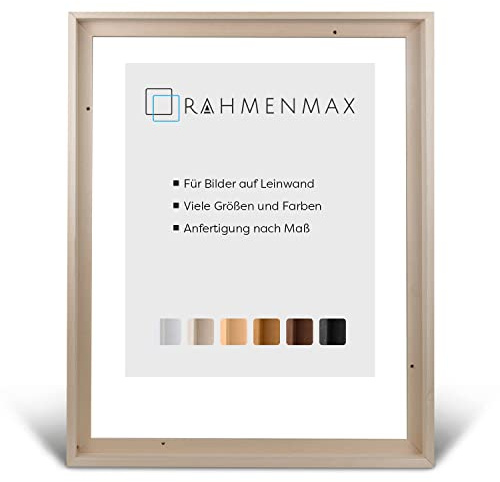 RahmenMax® Luzern Schattenfugenrahmen 70x70 cm aus lackiertem Massiv Holz/Rahmen für Leinwand/Bilderrahmen für Keilrahmen/Leinwandrahmen in Natur unbehandelt - Maßanfertigung möglich