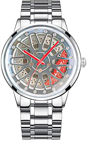 DriftElement Personalisierte Motorsport Felgenuhr für Herren - Sportwagen Herrenarmbanduhr im 3D Design aus Edelstahl - Individuelle Designeruhr mit Mineralglas - Quarzuhr