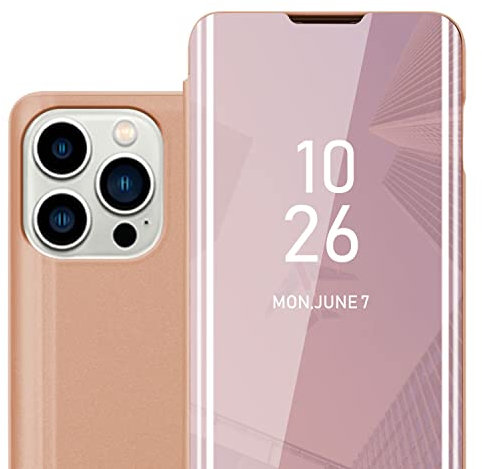 Cadorabo Hülle kompatibel mit Apple iPhone 14 PRO Schutzhülle TPU Silikon Case 360 View Spiegel, Slim Kratzfest Weiche Gummi mit Rundumschutz Cover Hülle für iPhone 14 PRO in Pink