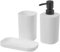 Set para el baño - Juego 3 Accesorios para Lavabo - Kit de 3 Piezas - 1x dispensador de jabón 1x Vaso 1x Bandeja (Blanco)
