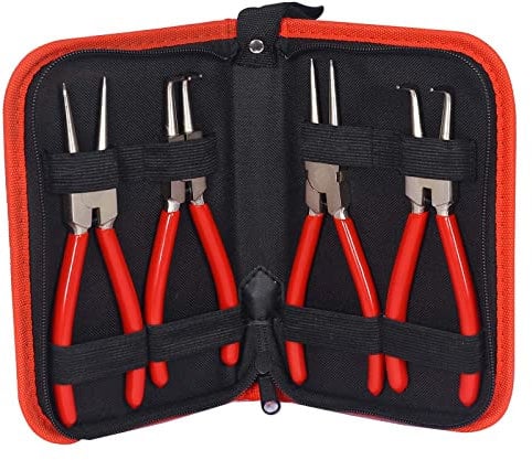 XPOtool Sprengring Zange Set 4 teilig, 90° Winkel und gerade, Seegeringzange aus Carbonstahl für Innenringe Außenringe, Sicherungszange mit rutschfestem Griff
