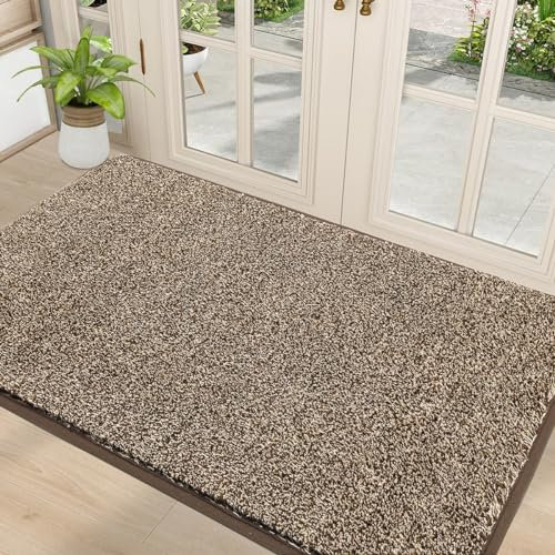 Pauwer Schmutzfänger Fußmatte Türvorleger Waschbare rutschfeste Pflegeleichte Eingangsmatte Sauberlauf-Matte Schmutzfänger Wasserabsorbierend Türmatte Innen und Außen (90x150cm, Khaki)