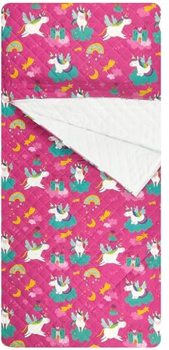 Schlafsack für Jungen und Mädchen von 2 bis 6 Jahren, gesteppter Stoff, 100 % Baumwolle, hergestellt in Italien (Schlafsack Einhörner und Regenbogen)