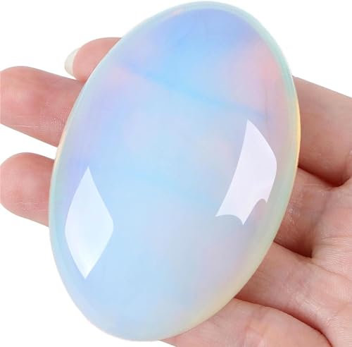 QINJIEJIE Groß Opal 2.4 Ovale Kristall Natürliche Kristalle Edelsteine Sorgensteine Handschmeichler Stein Polierte Steine Reiki Steine für Angst zu Lindern Yoga Meditation Deko 1PC
