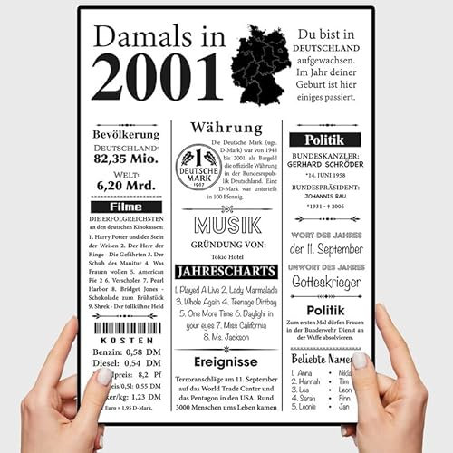 VP-DSGN Geburtstag - 2001 - Bild Plakat Zeitungsartikel Fakten zum Jahrgang - Deko Geschenkideen zum Geburtstag, Mann Frau - damals in - Poster