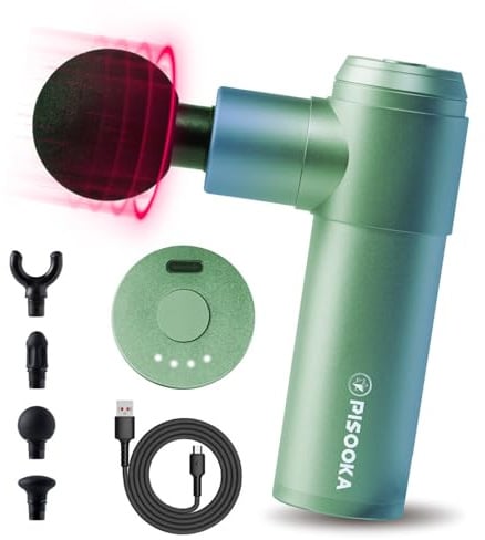 Project Mars PISOOKA X2 Mini Massagepistole Klein (0,5kg) – Handmassagegerät für Nacken & Kiefer (CMD) – Forest Green Metallgehäuse, 70W Massage Gun für Outdoor, 4 Aufsätze, USB-C (Dunkelgrün)