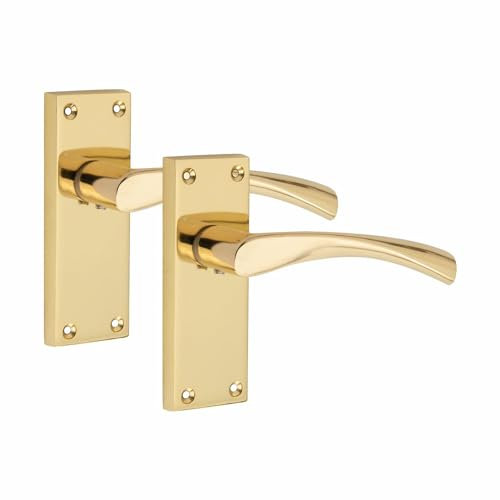 Golden Grace Victorian Scroll Astrid Door Handles Latch in Gold Polished Brass Finish, 1 Pair - 120mm x 40mm Backplate