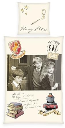 Herding Bettwäsche Harry Potter, Kopfkissenbezug 80 x 80 cm mit Wende-Motiv, Bettbezug 135 x 200 cm, Mit Knopfleiste, 100% Baumwolle