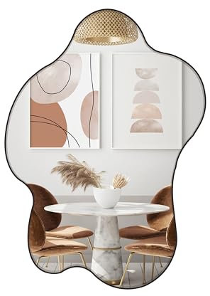 Necineci Unregelmäßiger Wandspiegel, großer asymmetrischer Badezimmerspiegel, rahmenloser Wandspiegel für Schlafzimmer, Wohnzimmer, Eingangsbereich, 58 x 82 cm