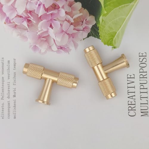 Pexintek 6 Pack Gold Modern Cabinet Handles Solid T Bar Knobs Kitchen Bathroom bedrooms Study Furniture Door Vintage Pulls with Screws for Cupboards Drawer Wardrobe Dresser (Golden)