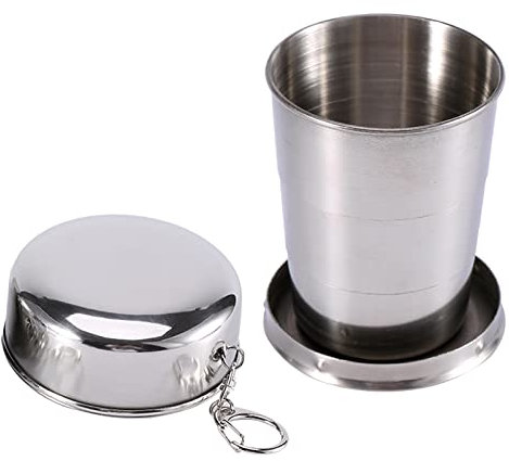 Taza de Camping de Acero Inoxidable, Taza de Agua Plegable Portátil, Taza de Café para Viajes Al Aire Libre, Taza de Agua Potable con Llavero(140ml)