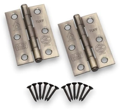 Infinity Decor 3 Inch (75mm) Antique Brass CE7 Fire Rated Ball Bearing Butt Hinges Pair – Steel Door Hinges for Internal External Wooden Doors