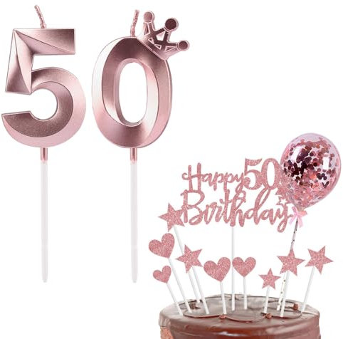 Bolosa Geburtstagskerzen Zahlen 50, Tortendeko 50 Geburtstag, 50 Geburtstag Frau Deko, Kerzen Geburtstag, Tortendeko Geburtstag für 50 Geburstagstorte Deko Jungen Mädchen Mann Frau(Roségold 50)