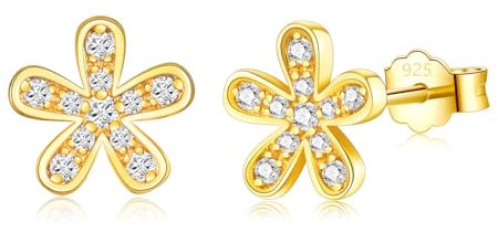 Ohrstecker 925 Silber Mädchen Kinder Ohrschmuck, Kleine Blumen mit Zirkonia Geschenk Vergoldet Ohrringe für Damen Frauen