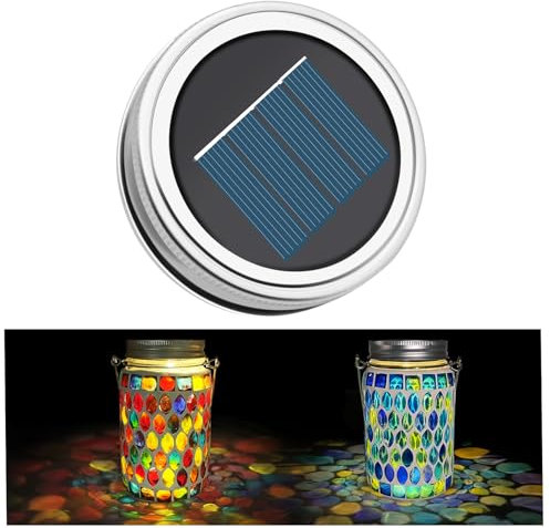 TOTHDATE 7cm/2,75 Zoll Solarlichtdeckel für Mosaik Einmachgläser, 600mAh Ersatz Solarpanel mit Warmweiß Licht für Garten Einmachgläser Licht