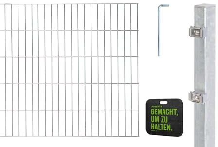 Alberts 691431 Doppelstabmattenzaun Zaun-Komplettset mit Kniekissen | verschiedene Längen und Höhen | feuerverzinkt | Höhe 140 cm | Länge 10 m