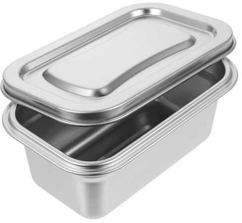 ABOOFAN Boîte De Rangement Pour Réfrigérateur 1L En Acier Inoxydable Avec Couvercle Étanche Récipient De Congélateur Pour Sorbet Glace 6.69X4.33X2.76 Pouces