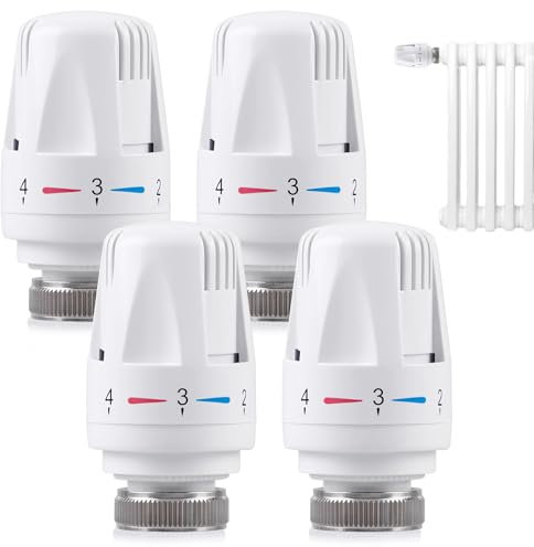 4PCS Tete Radiateur Thermostatique M30 x 1,5 Vanne Thermostatique de Radiateur, Robinet Thermostatique Radiateur équerre, Thermostat Radiateur Eau, Tête de Remplacement pour Maison Bureau