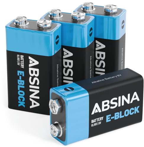 ABSINA 4X batterie 9V industrial - batteria 9V a lunga durata e a prova di perdite per rilevatori di fumo e molto altro - pile 9 volt, batterie 9 Volt, pile quadrate