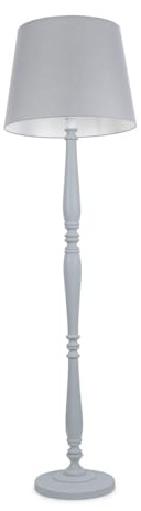 ValueLights | Traditional White Wood Candlestick Floor Lamp with Grey Tapered Shade for Living Room | Floor Lamps, Home Décor & Improvement Essential | Included LED Bulb