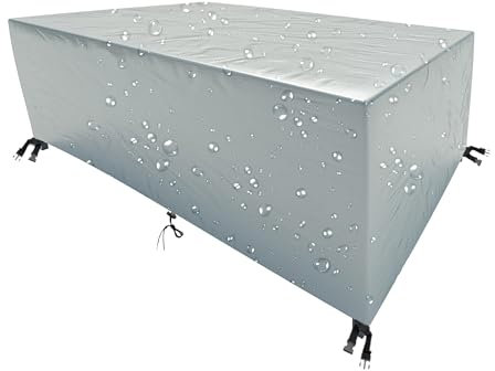 HNKDKJ Gartentisch Abdeckung 200x180cm Wasserdicht Windbeständig Silber Schutzhülle Gartenmöbel Abdeckungen