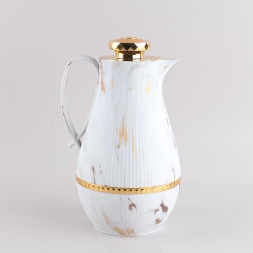 JMAHM 1L Krüge Karaffen Teespender Krug Halten Getränke Doppelwandige Vakuumkanne mit Druckknopf Top (Weißer Streifen)