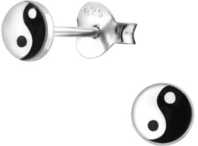 Monkimau Yin Yang Kinder Ohrringe | 925 Silber | Mädchen Ohrstecker Schmuck | Hypoallergen & Nickelfrei | Kinderohrringe Geschenkidee