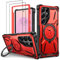 Lanhiem für Samsung Galaxy S25 Ultra Hülle mit 2 Stück Schutzfolie, 360° Ring Ständer Schutzhülle, Militärischer Stoßfest Handyhülle für Samsung Galaxy S25 Ultra Case, Rot