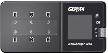 GEPRC W63 FPV Drone Charger - 6-Port 1S Battery Charger with 3A Fast Charging, Discharge & Storage Mode, IPS Display, for LiPo/LiHV/Life Batteries (PH2.0/BT2.0/XT60/Type-C)​