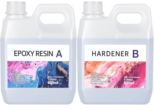 1200ml Epoxidharz, transparent Epoxidharz mit Härter,Epoxidharz Set Anfänger,1: 1-Verhältnis; Kunstharz-Beschichtung, kristallklar, für Holz,künstlerische Kreationen, Schmuckherstellung Kunst