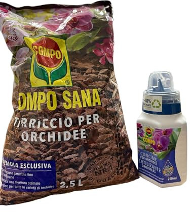 KIT ORCHIDEE - CONCIME + TERRICCIO-Concime Liquido NPK per Orchidee con Guano E Microelementi da 250 ml + Terriccio Per Orchidee da 2,5 L. Kit Specifico per orchidee.