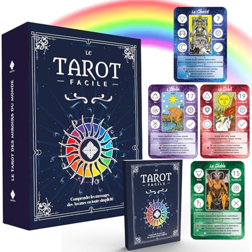 Tarot Divinatoire – Le Tarot Facile – 78 Cartes + Livret Complet (en FRANÇAIS) – Apprenez à Lire Les Arcanes Facilement et de façon ludique ! Idéal Débutants – Cartes Grande Taille : 12,6 cm x 8,9 cm