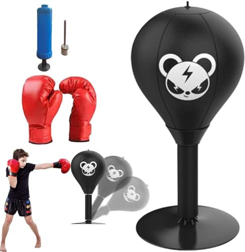 Tisch Boxsack, Stressabbau Speedbag mit Saugnapf Und Pumpe, Robust Flexible Feder Boxsack, für Büro Arbeitnehmer Erwachsene Kinder(Bear)