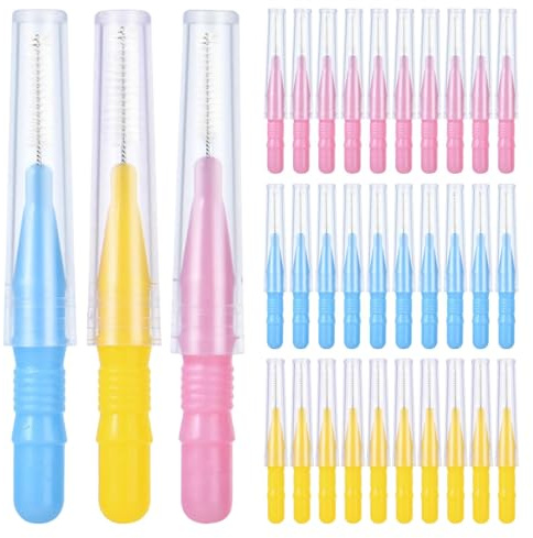Interdental Brushes Set,30 PCS Braces Brush,Dental Brushes,Mini Toothbrush Dental Tooth Flossing,Floss Brushes,Tooth Cleaning Tool for Cleaning Gaps Between Teeth(3 Colors, 3 Sizes)