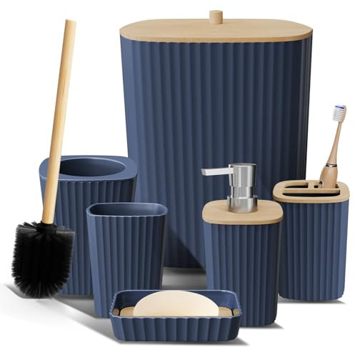 Clara Clark Badezimmer-Set – Marineblaues Badezimmer-Zubehör-Set, 6-teiliges Badezimmer-Zubehör-Set, Badezimmer-Sets mit WC-Bürste, Mülleimer und Seifenspender